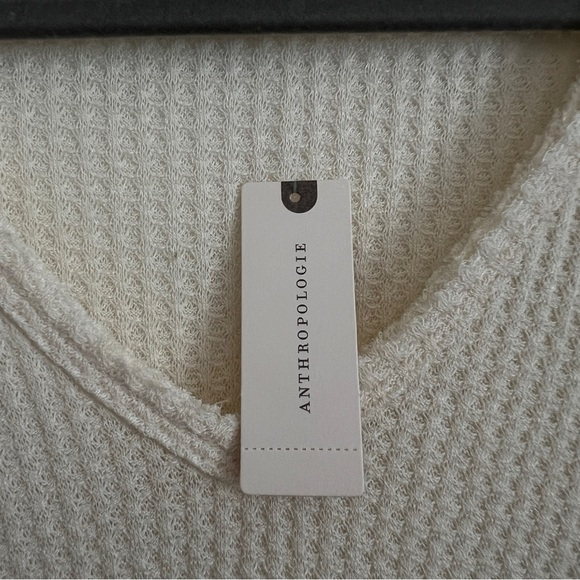 Anthropologie Eri + Ali Creme V-Neck Waffle Knit Top-Size XS-New With Tags - Picture 5 of 6